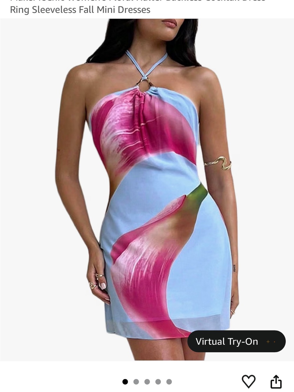 MakeMeChic Floral Backless Mini Halter Dress